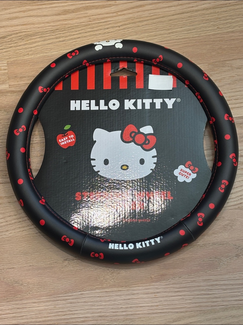 NWT Hello Kitty Black and Red Polka Bow Steering Wheel Cover